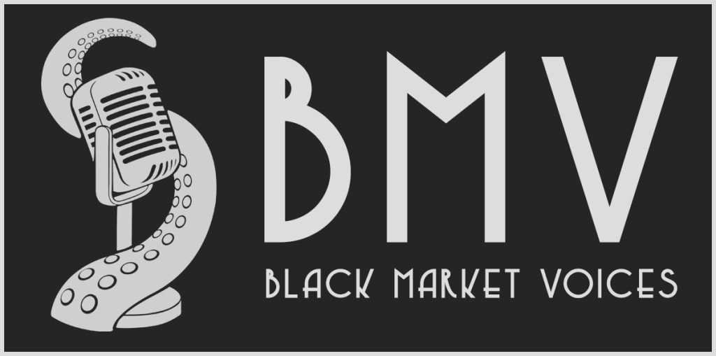 The tentacle-and-mic logo of Black Market Voices, by Flamia